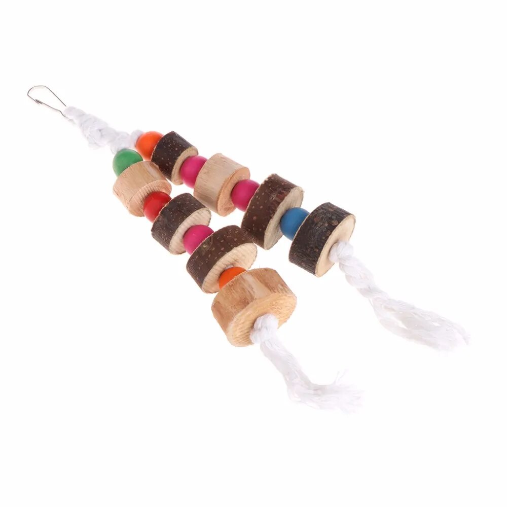 Juguetes de Madera Natural para Pájaros - Jaula Colgante para Morder y Jugar