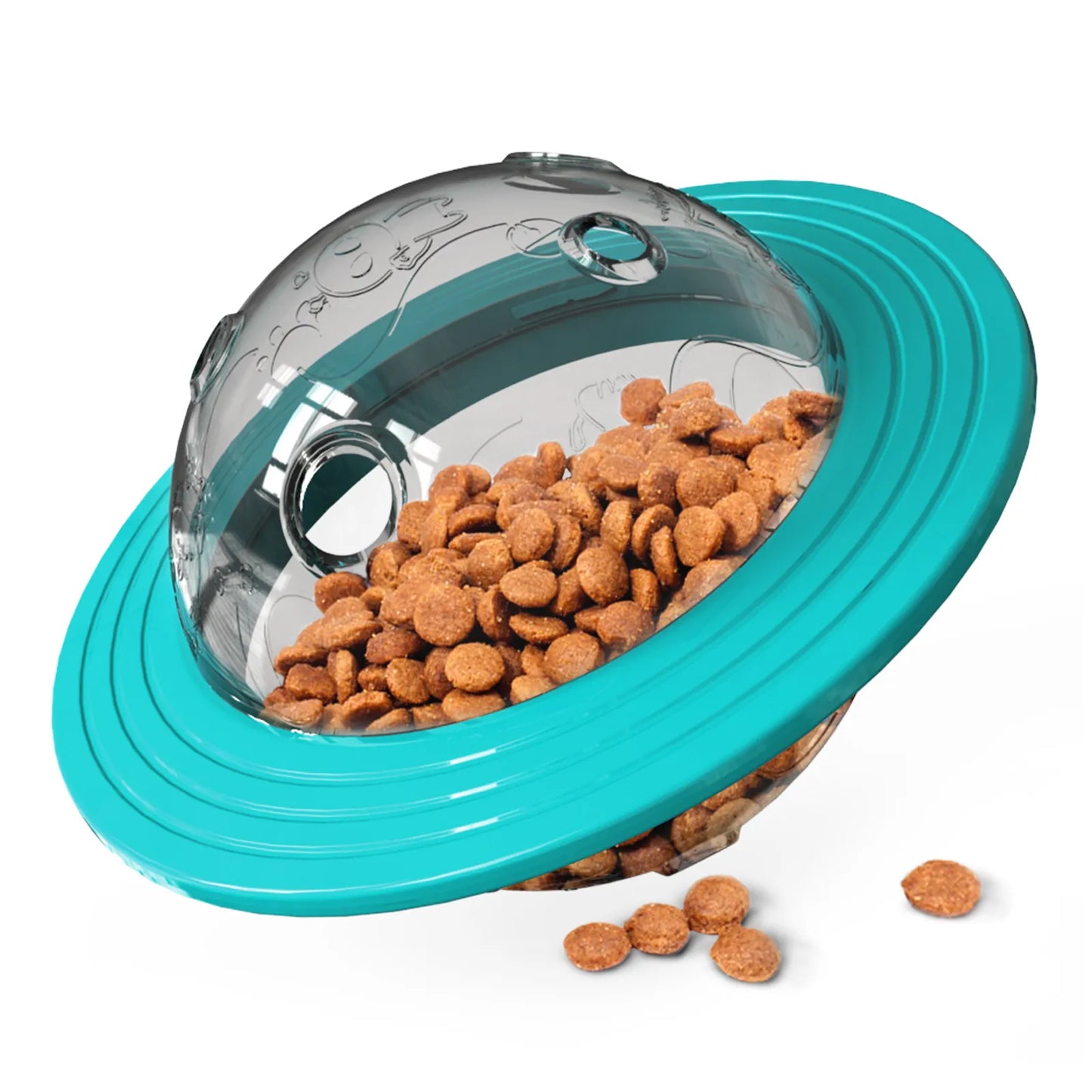 Bola Interactiva de Alimentación Lenta para Perros y Gatos - Juguete de Rompecabezas para Perros UFO - Dispensador de Comida J - Masticable (Azul)