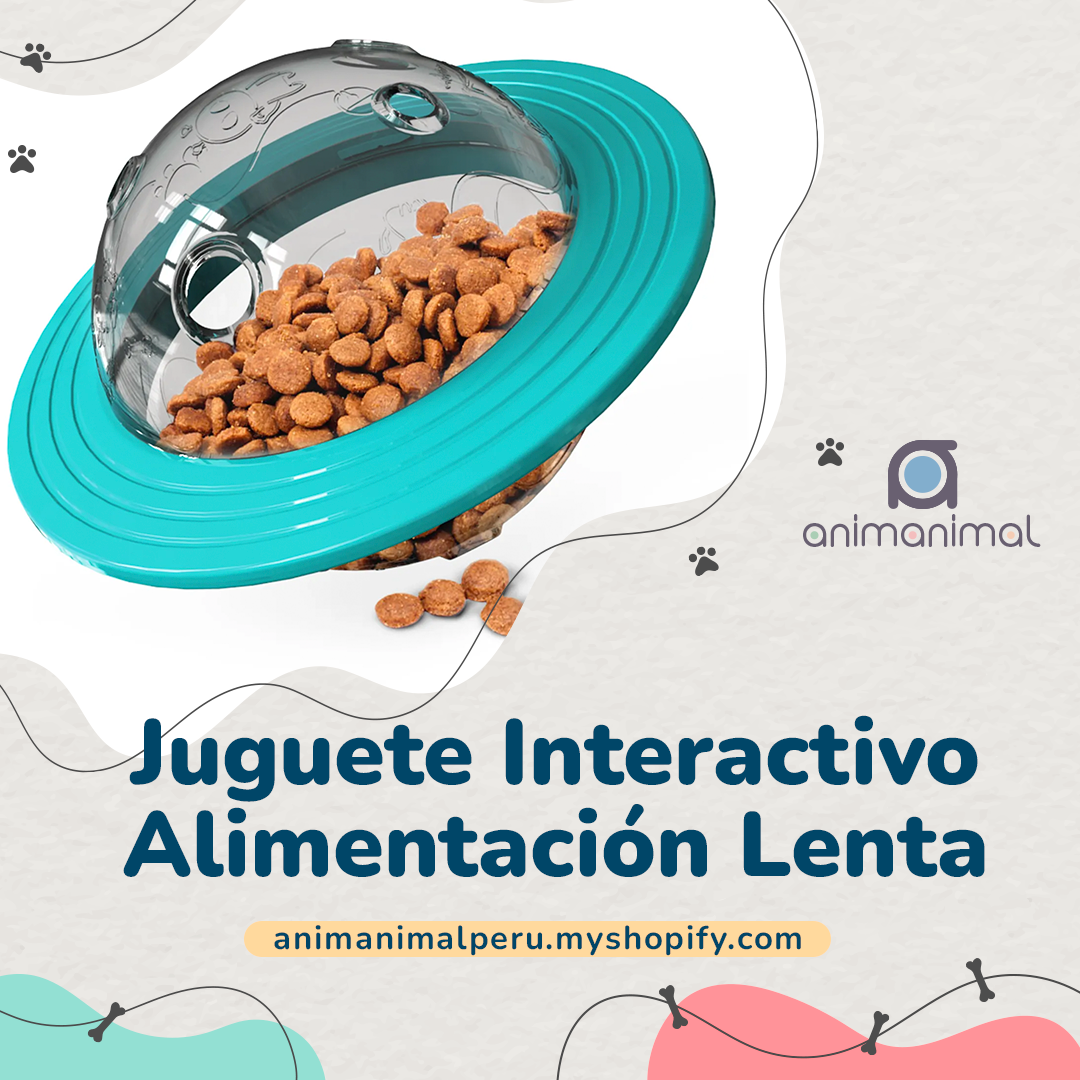 Bola Interactiva de Alimentación Lenta para Perros y Gatos - Juguete de Rompecabezas para Perros UFO - Dispensador de Comida J - Masticable (Azul)