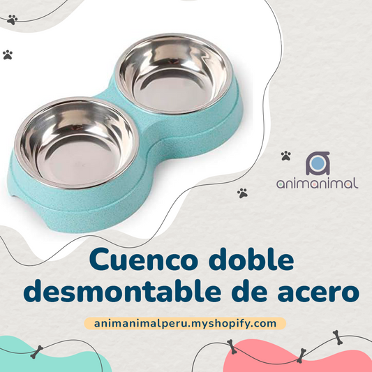 Cuenco doble desmontable de acero inoxidable para mascotas, para gatos y perros, para alimentación de alimentos