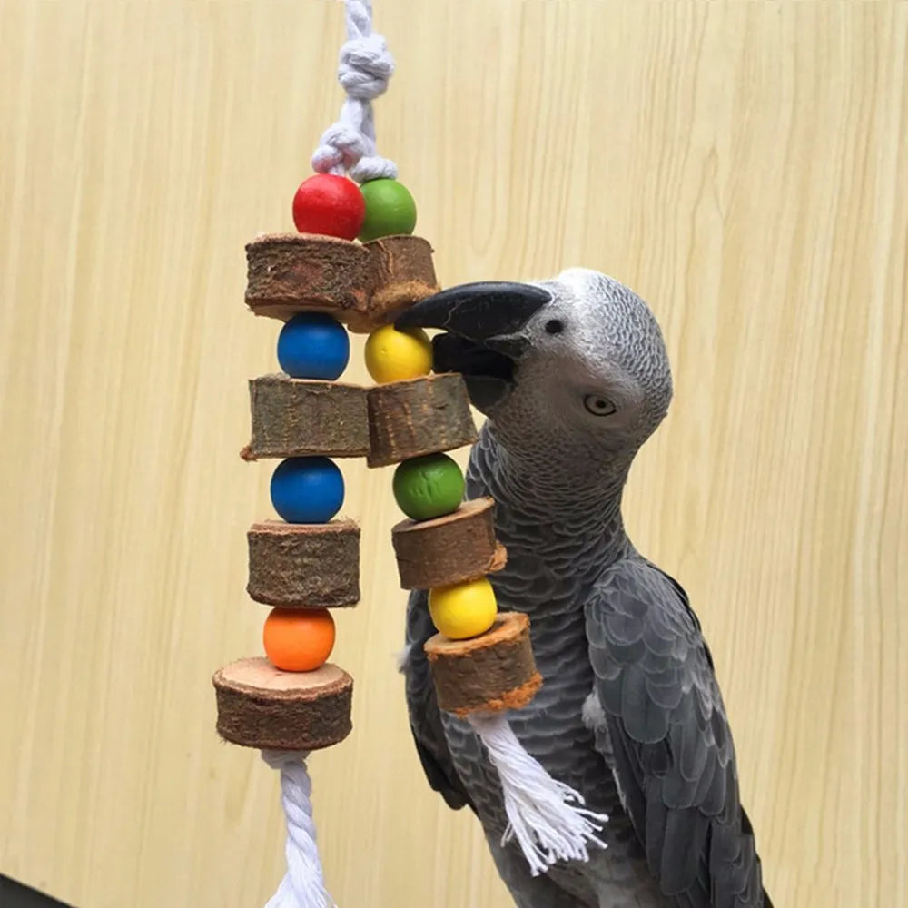 Juguetes de Madera Natural para Pájaros - Jaula Colgante para Morder y Jugar